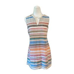 Chelsea & Theodore Women’s Pastel Striped Sleeveless Fringed Sheath Dress-6